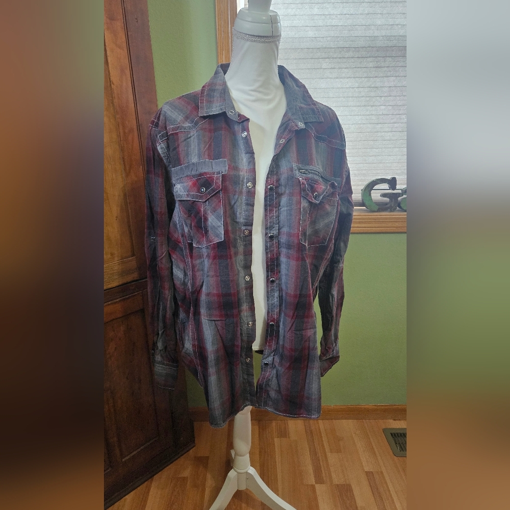INC Men's Button-Down Plaid Shirt in Red & Gray Size Xl.